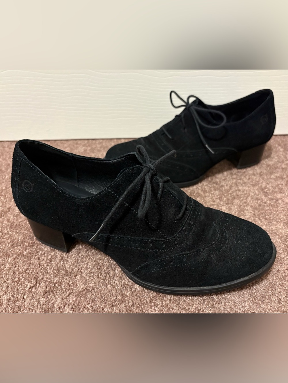 Born Black Suede Lace-Up Oxford Heels